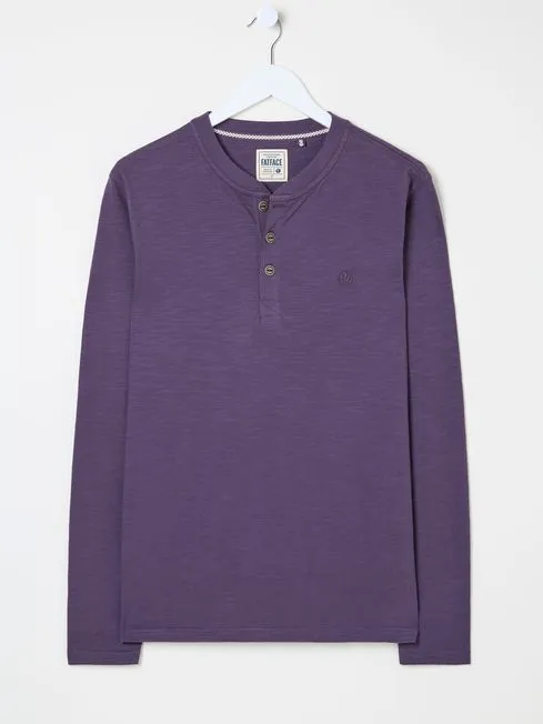 Men Fatface Loungewear Woodside Purple Long Sleeve Henley T Shirt