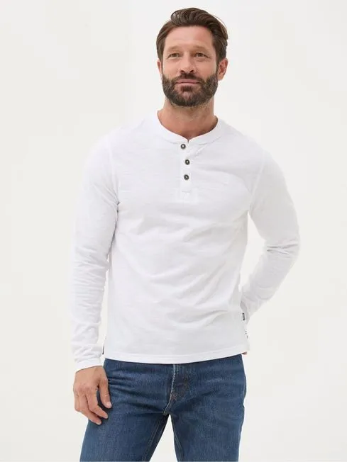 Men Fatface Loungewear Woodside White Long Sleeve Henley T Shirt