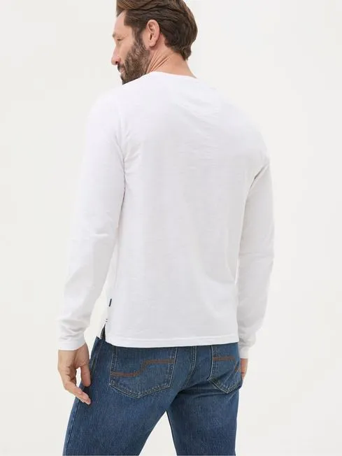 Men Fatface Loungewear Woodside White Long Sleeve Henley T Shirt