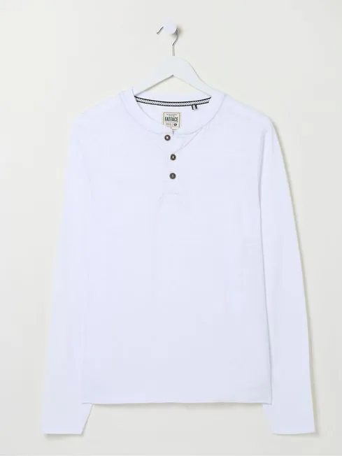 Men Fatface Loungewear Woodside White Long Sleeve Henley T Shirt