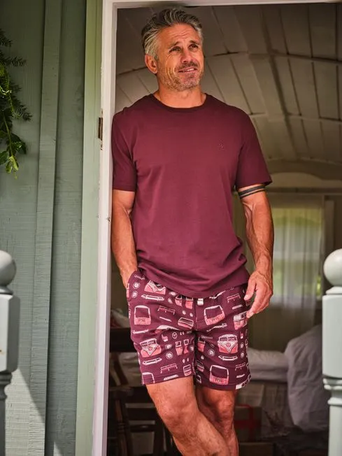 Men Fatface Pajamas and Nightwear Dark Red VW Print PJ Shorts
