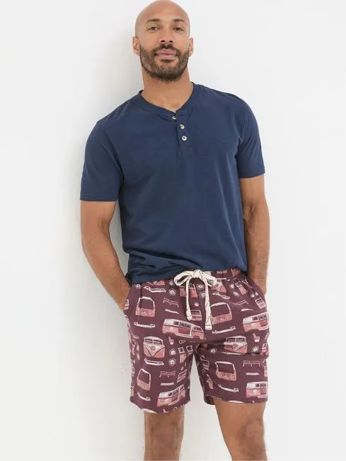 Men Fatface Pajamas and Nightwear Dark Red VW Print PJ Shorts Men Fatface Pajamas and Nightwear Dark Red VW Print PJ Shorts