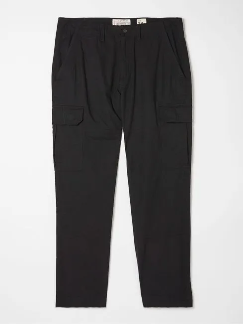 Men Fatface Pants Corby Black Ripstop Cargo Trousers