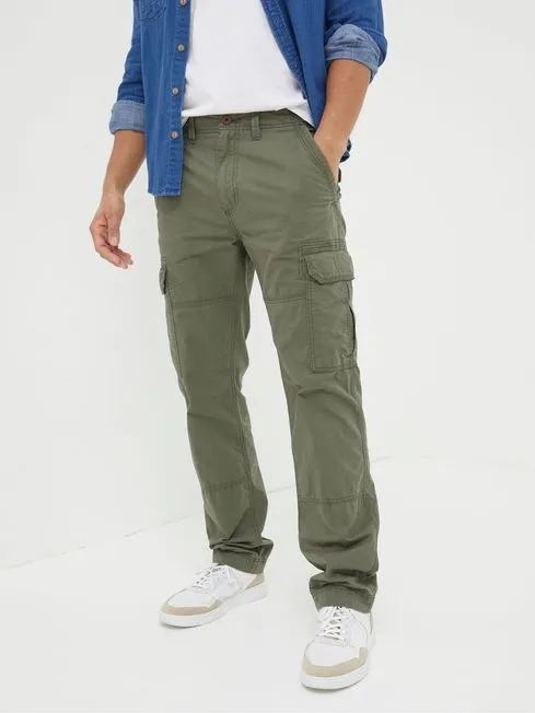 Men Fatface Pants Corby Green Straight Cargo Trousers