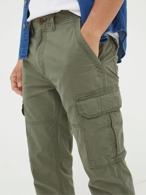 Men Fatface Pants Corby Green Straight Cargo Trousers