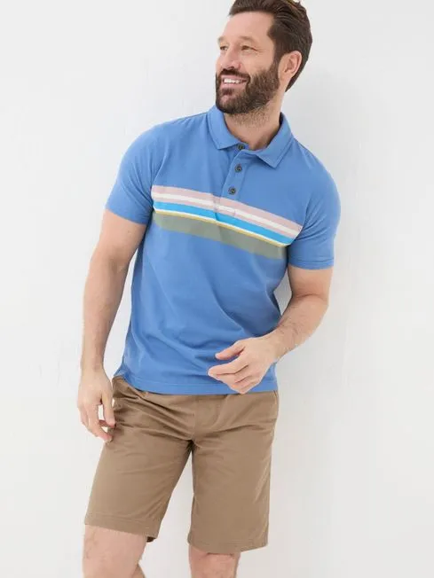 Men Fatface Polo Shirts Blue Chest Stripe Polo Shirt