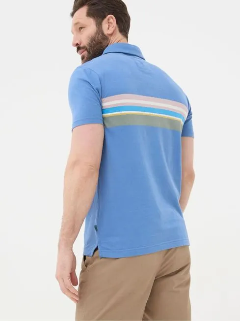 Men Fatface Polo Shirts Blue Chest Stripe Polo Shirt