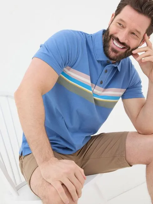 Men Fatface Polo Shirts Blue Chest Stripe Polo Shirt