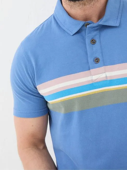Men Fatface Polo Shirts Blue Chest Stripe Polo Shirt