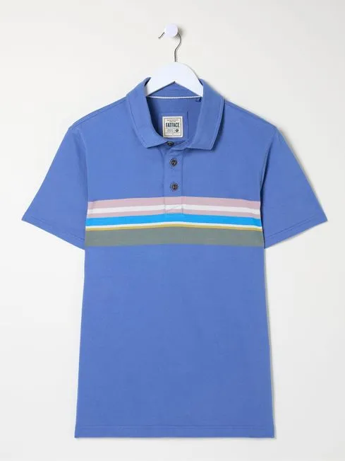 Men Fatface Polo Shirts Blue Chest Stripe Polo Shirt