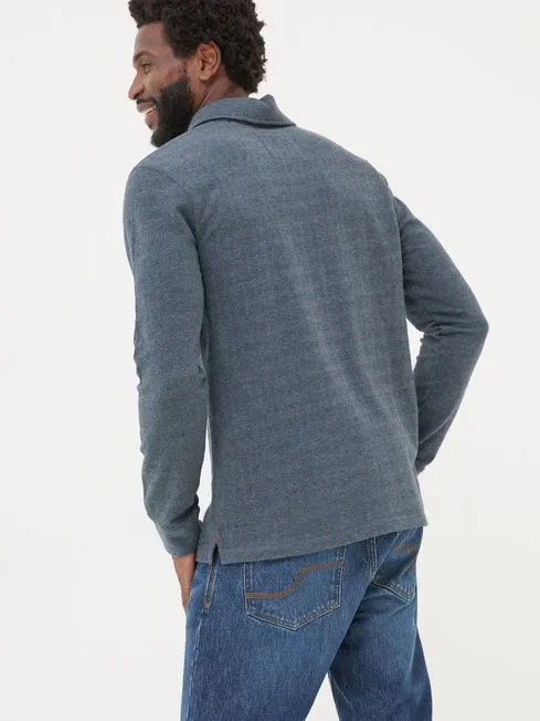 Men Fatface Polo Shirts Navy Herringbone Long Sleeve Polo Shirt Men Fatface Polo Shirts Navy Herringbone Long Sleeve Polo Shirt