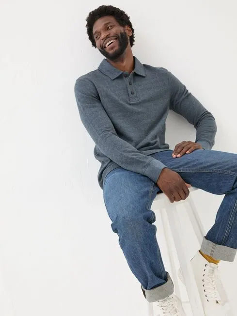 Men Fatface Polo Shirts Navy Herringbone Long Sleeve Polo Shirt Men Fatface Polo Shirts Navy Herringbone Long Sleeve Polo Shirt