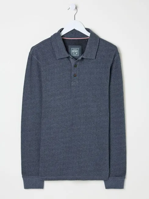 Men Fatface Polo Shirts Navy Herringbone Long Sleeve Polo Shirt Men Fatface Polo Shirts Navy Herringbone Long Sleeve Polo Shirt