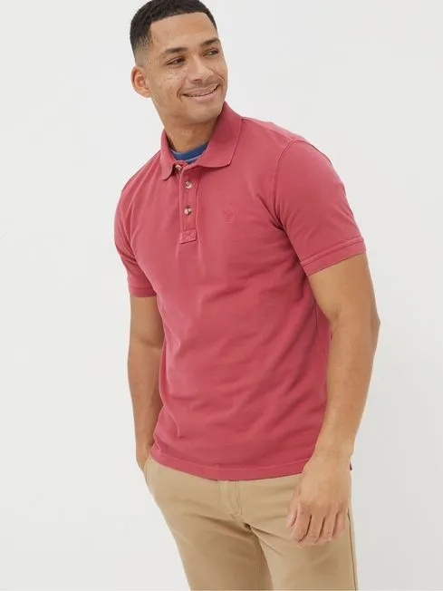 Men Fatface Polo Shirts Pink Pique Polo Shirt