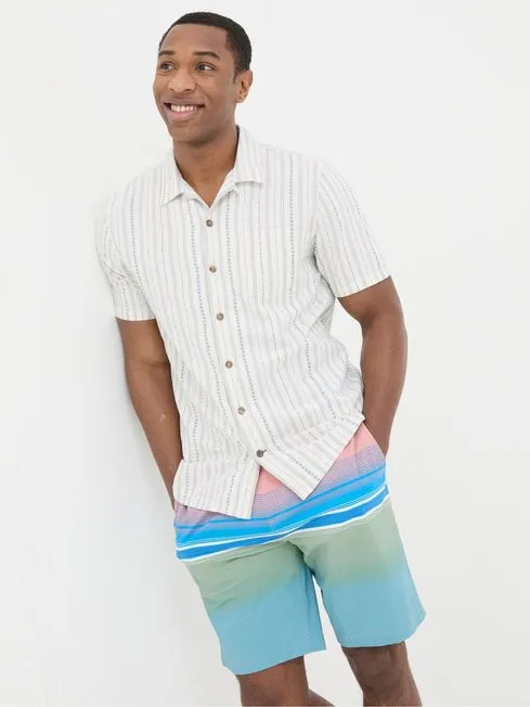Men Fatface Shirts Denford Natural Dobby Stripe Shirt