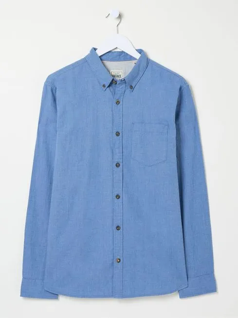 Men Fatface Shirts Light Blue Long Sleeve Tadlow Shirt