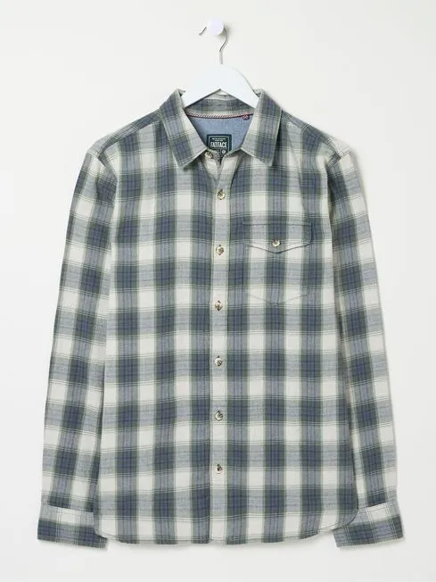 Men Fatface Shirts Murton Green Long Sleeve Check Shirt