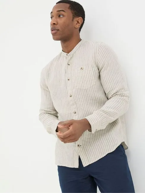 Men Fatface Shirts Natural Grandad Stripe Linen Shirt