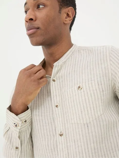 Men Fatface Shirts Natural Grandad Stripe Linen Shirt
