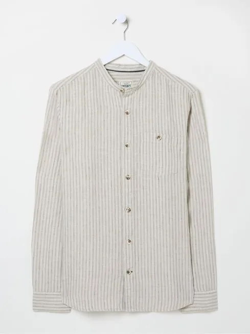 Men Fatface Shirts Natural Grandad Stripe Linen Shirt