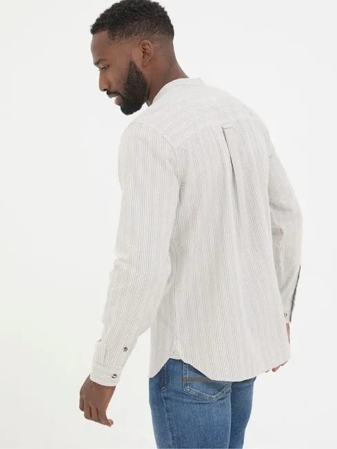 Men Fatface Shirts Natural Long Sleeve Stripe Grandad Shirt