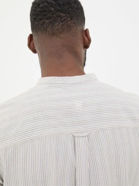Men Fatface Shirts Natural Long Sleeve Stripe Grandad Shirt