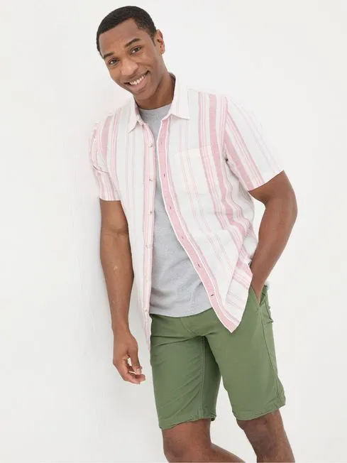 Men Fatface Shirts Pink Short Sleeve Danby Stripe Shirt