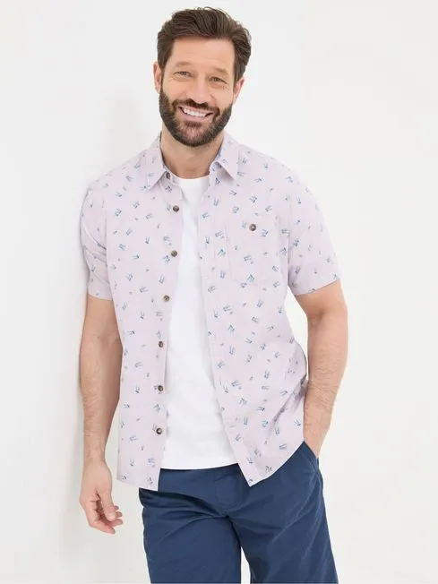Men Fatface Shirts Purple Short Sleeve Jellyfish Print Shirt
