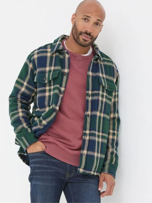 Men Fatface Shirts Ryton Dark Green Check Overshirt