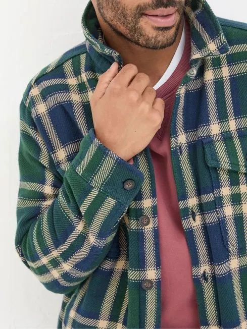Men Fatface Shirts Ryton Dark Green Check Overshirt