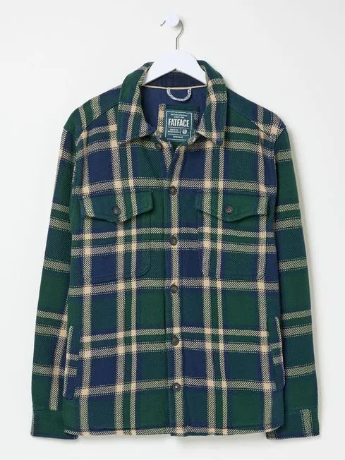 Men Fatface Shirts Ryton Dark Green Check Overshirt