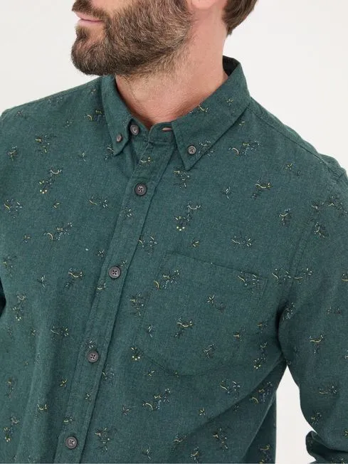 Men Fatface Shirts Teal Blue Burgess Floral Print Shirt