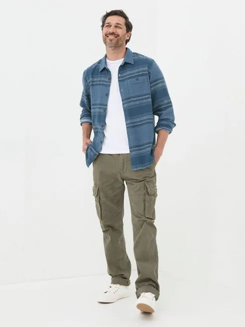 Men Fatface Shirts Trescow Blue Stripe Shirt