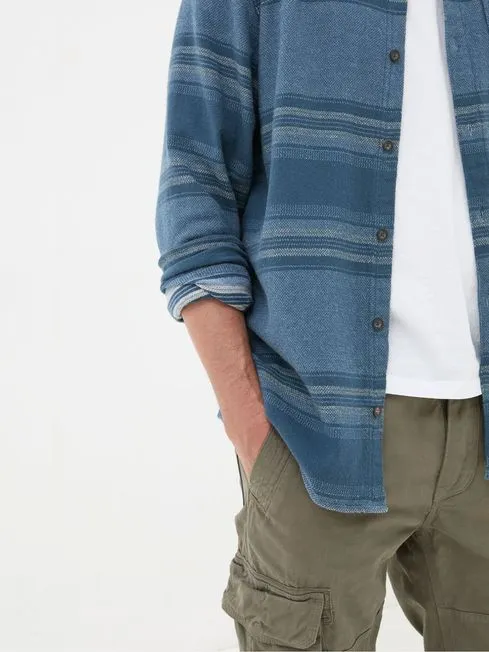 Men Fatface Shirts Trescow Blue Stripe Shirt