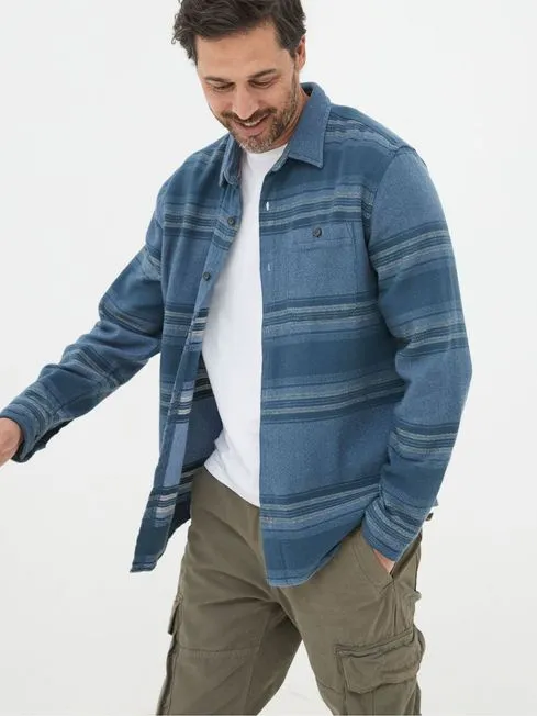 Men Fatface Shirts Trescow Blue Stripe Shirt