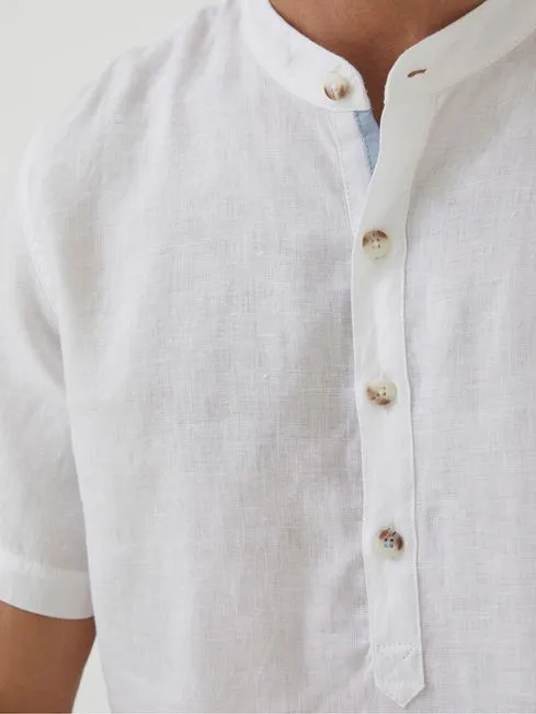 Men Fatface Shirts White Pop Over Linen Shirt Men Fatface Shirts White Pop Over Linen Shirt