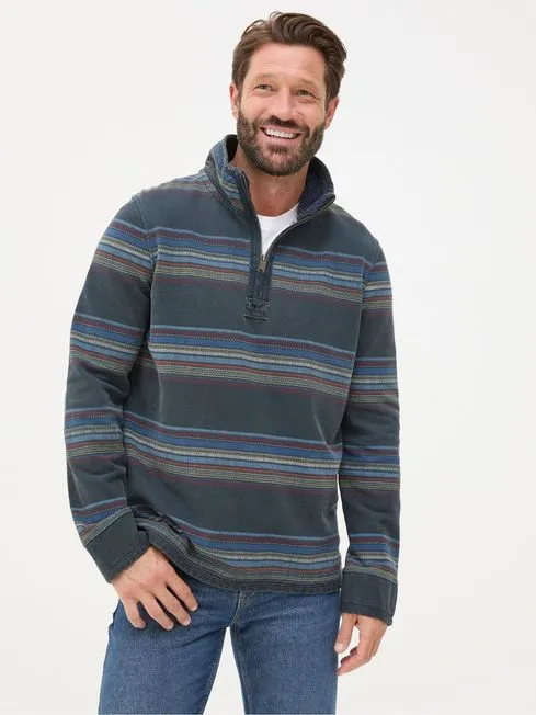 Men Fatface Sweatshirts and Hoodies Airlie Blue Stripe Panel Sweatshirt
