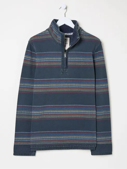 Men Fatface Sweatshirts and Hoodies Airlie Blue Stripe Panel Sweatshirt