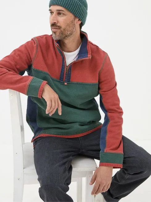 Men Fatface Sweatshirts and Hoodies Airlie Orange Panel Sweatshirt