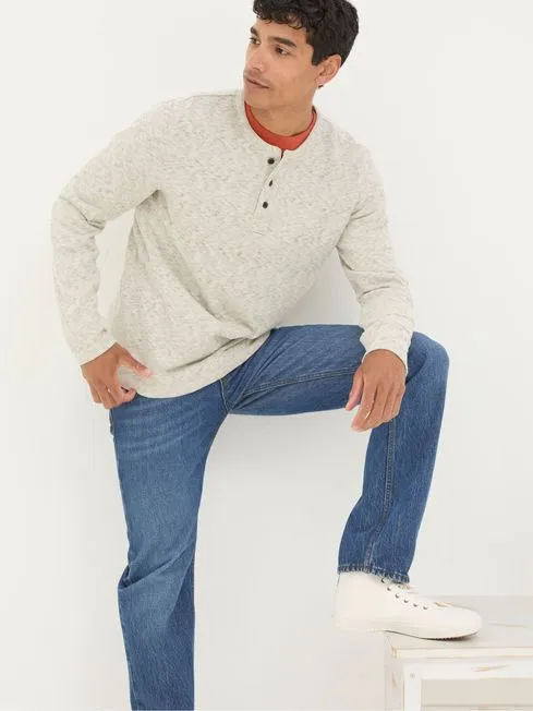 Men Fatface TShirts Arundel Ecru White Textured Henley TShirt