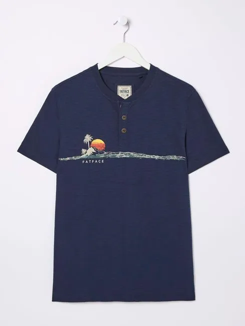 Men Fatface TShirts Blue Chest Stripe Oasis Henley TShirt Men Fatface TShirts Blue Chest Stripe Oasis Henley TShirt