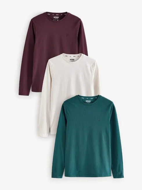 Men Fatface TShirts Burgundy Red Long Sleeve 100 Cotton TShirts 3 Pack