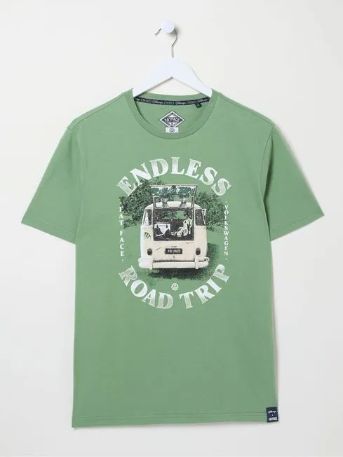 Men Fatface TShirts Green VW Endless Road TShirt