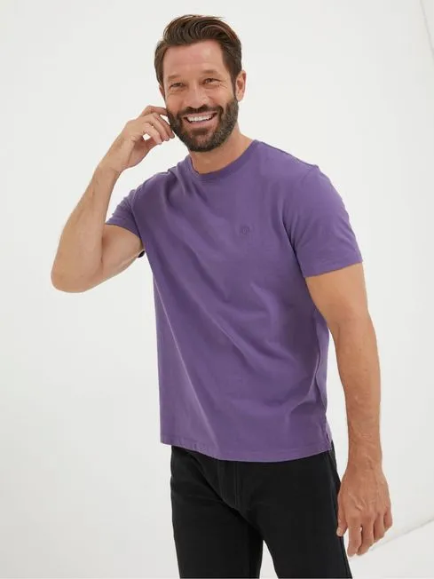 Men Fatface TShirts Lulworth Violet Purple Organic Crew TShirt