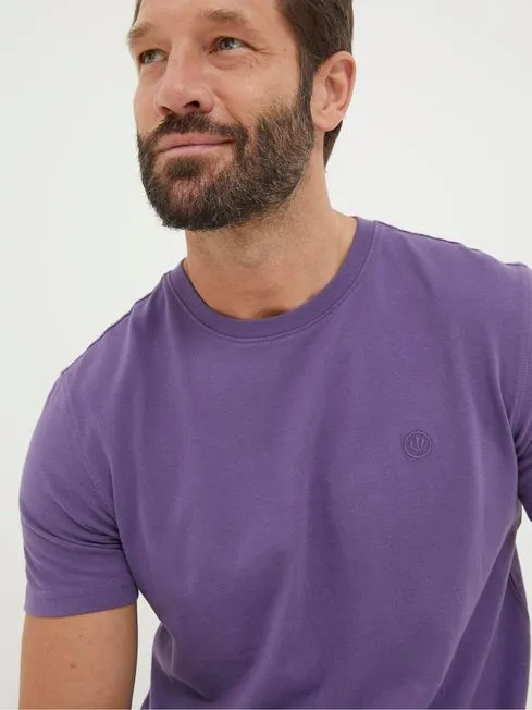 Men Fatface TShirts Lulworth Violet Purple Organic Crew TShirt