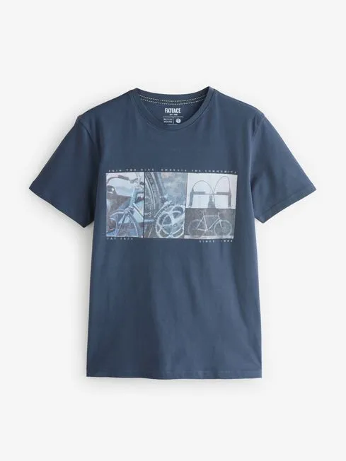Men Fatface TShirts Navy Bike Community 100 Cotton TShirt
