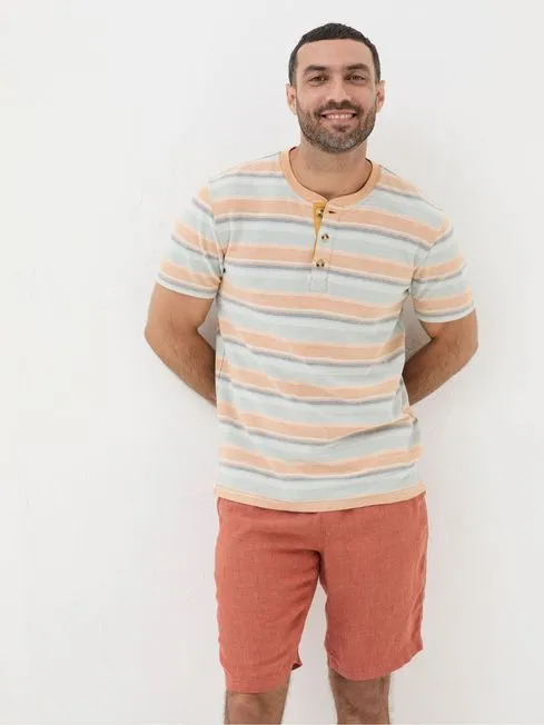 Men Fatface TShirts Orange Trescowe Textured Stripe Henley TShirt