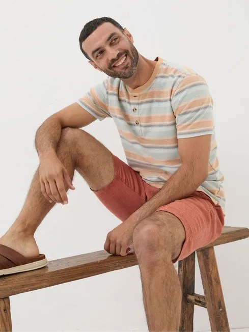 Men Fatface TShirts Orange Trescowe Textured Stripe Henley TShirt