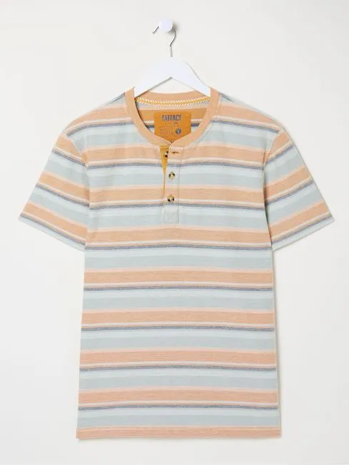 Men Fatface TShirts Orange Trescowe Textured Stripe Henley TShirt