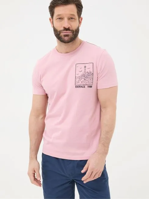 Men Fatface TShirts Pink Lighthouse Embroidered TShirt